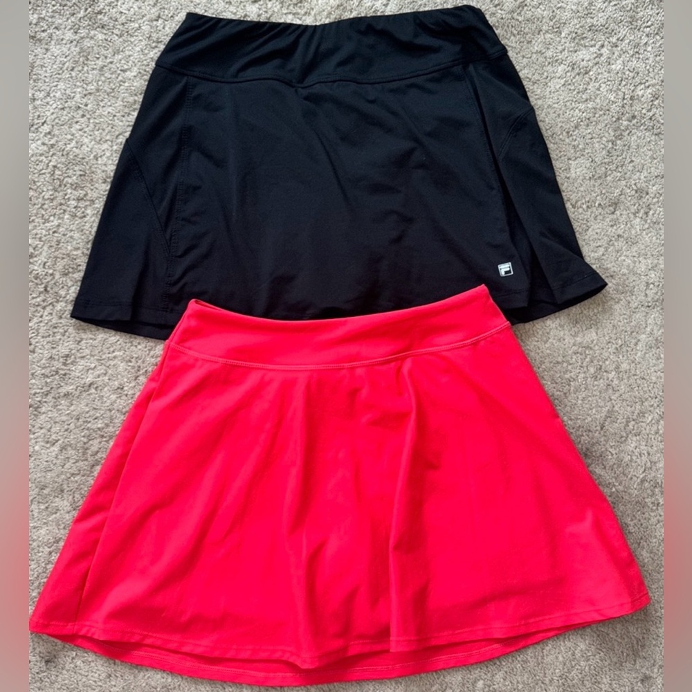 Fila Black and Red Tennis Skirts with Biker Shorts Underneath, Size Small